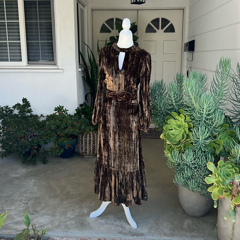CO Velvet Belted Midi Dress